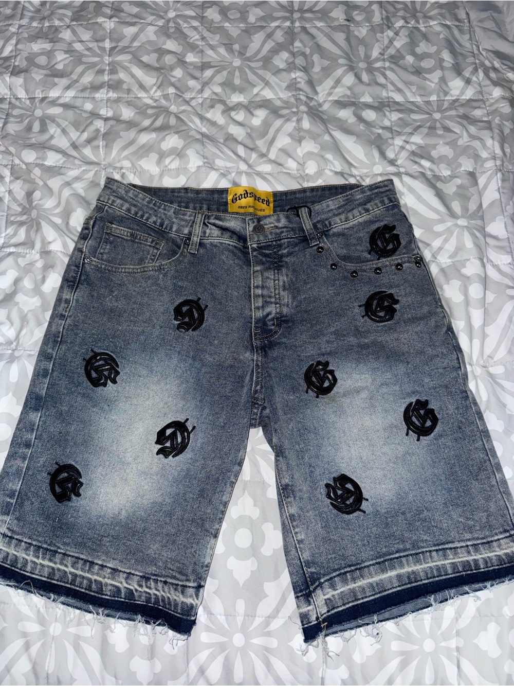 Godspeed Men's Distressed Denim Shorts - Washed Gray